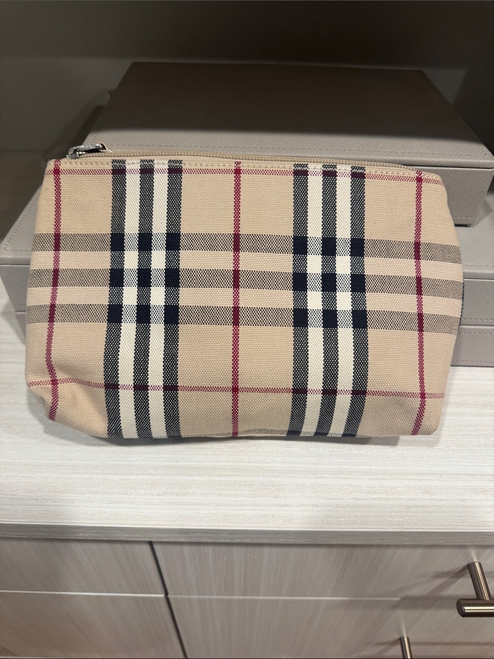 Burberry Beige Checked Canvas Pouch - Classic Plaid